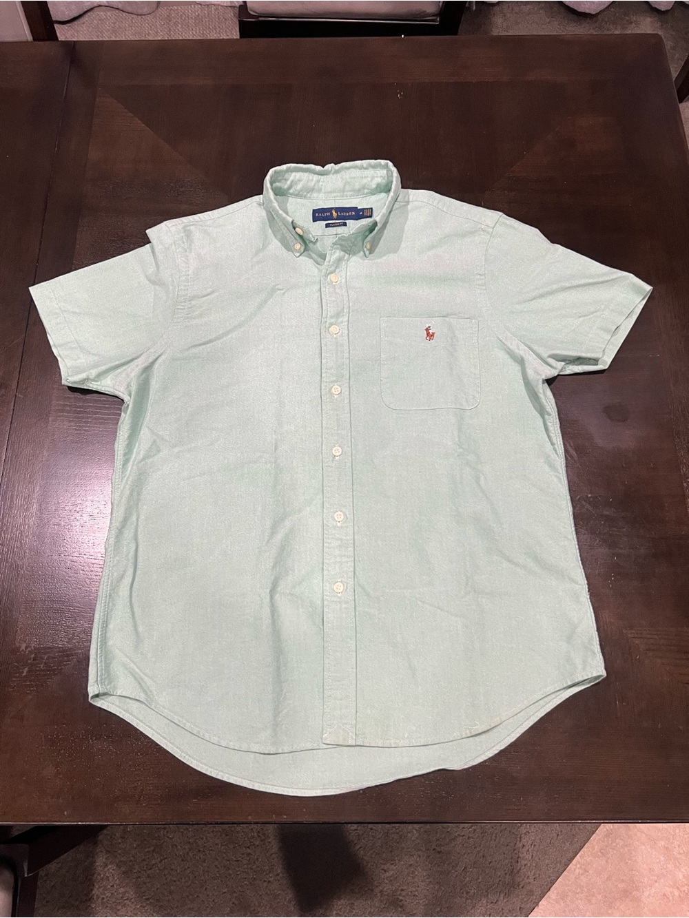 Ralph Lauren Classic Fit Men's M Green Solid Short Sleeve Pocket Shirt